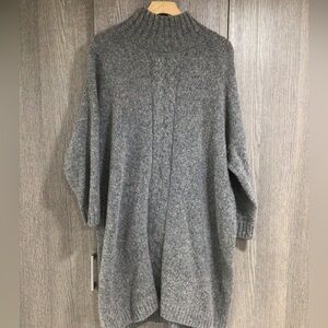 French Connection Grey Ribbed Cable Mock-Neck Dress